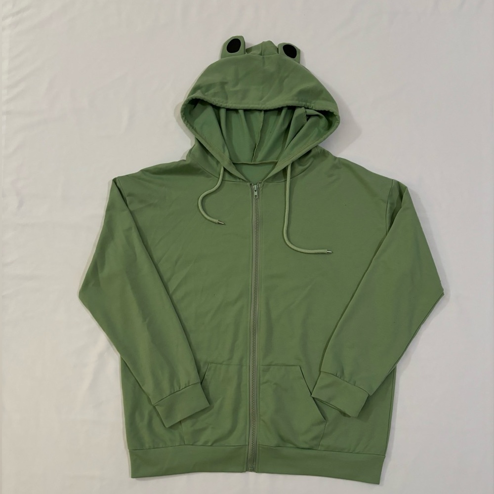 Romwe green frog zip up jacket